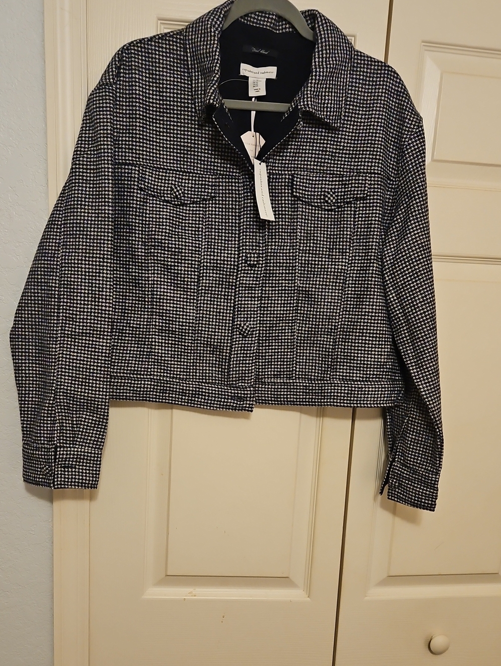 Classic Navy & White Check Cropped Jacket - Women